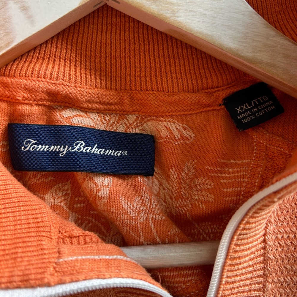 Tommy Bahama Men’s XXL Orange Quarter Zip Pullover Sweater 100% Cotton Tropical - Picture 3 of 5